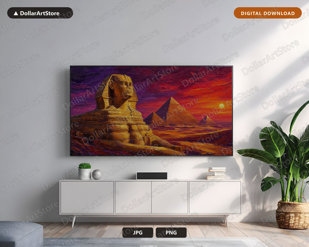 Cozy Egypt Sphinx Frame TV Art, Samsung Frame TV Digital Download, 4K Textured Landscape
