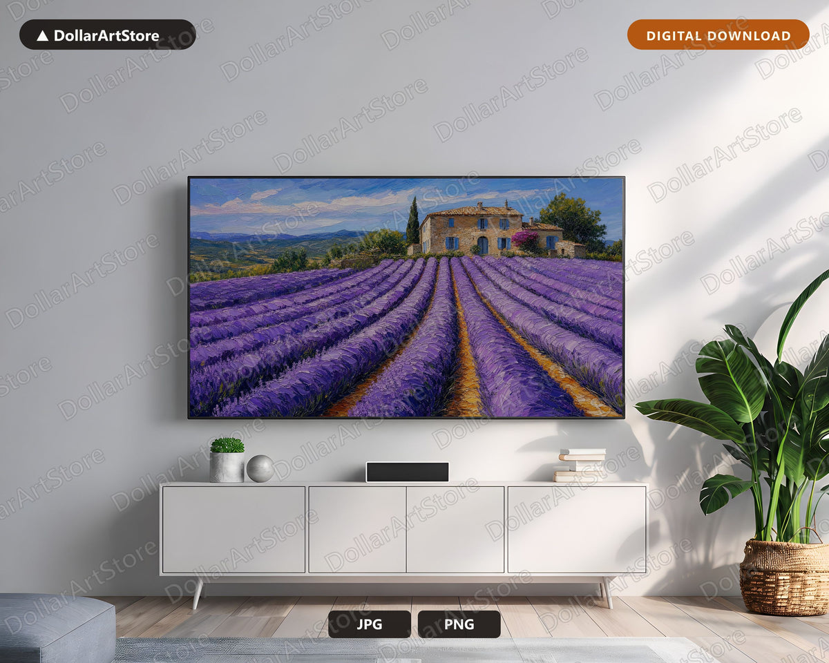 Cozy Provence Lavender Fields Frame TV Art, Samsung Frame TV Digital Download, Rustic Farmhouse Scenery
