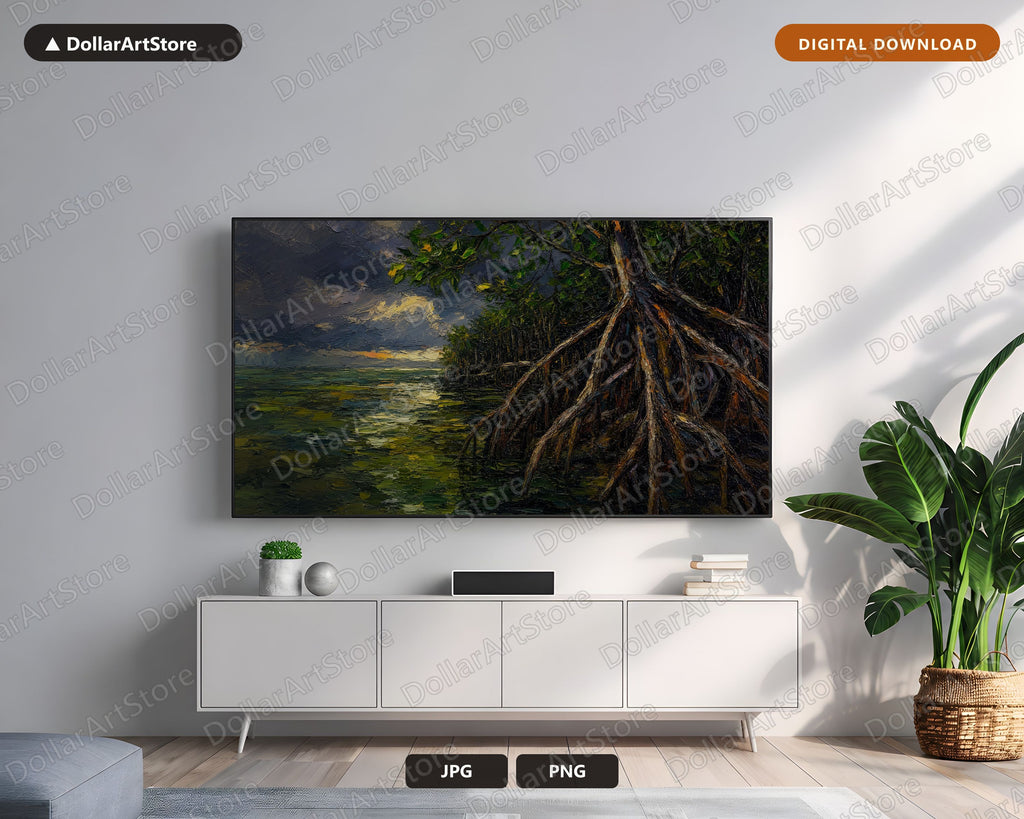 Cozy Mangrove Forest Frame TV Art, Samsung Frame TV Digital Download, Earthy Textured Scenery