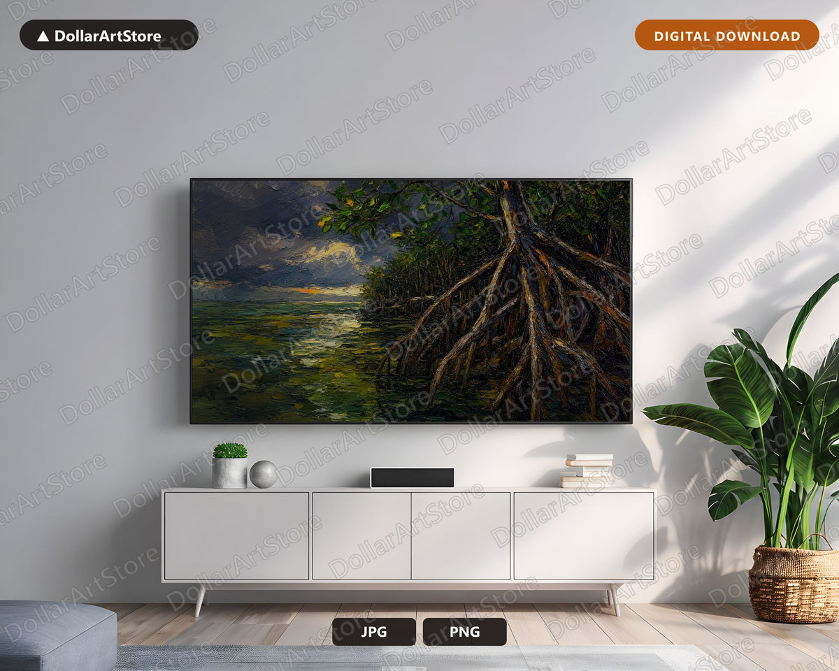 Cozy Mangrove Forest Frame TV Art, Samsung Frame TV Digital Download, Earthy Textured Scenery