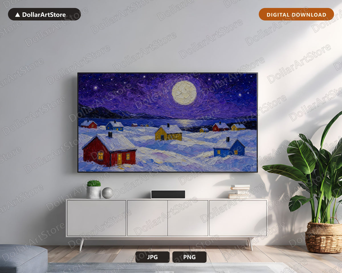 Cozy Arctic Winter Frame TV Art, Samsung Frame TV Digital Download, 4K Textured Winter Landscape