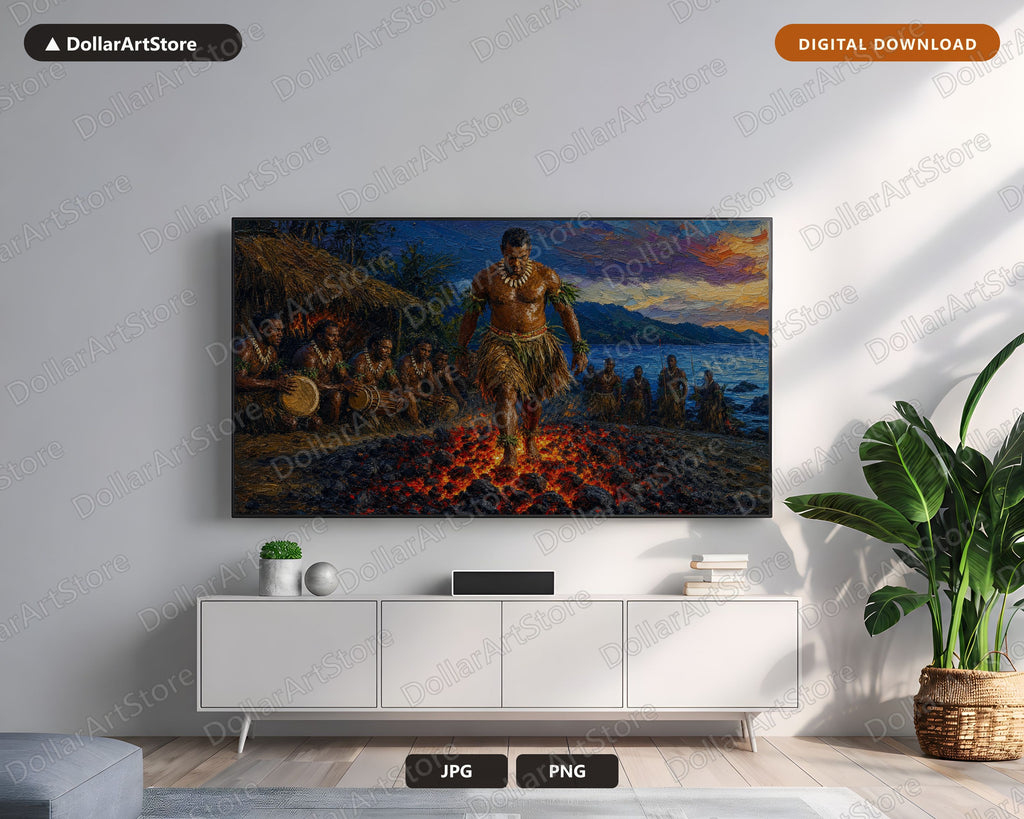 Intense Textured Frame TV Art, Fiji Fire-Walking Ceremony, Samsung Frame TV Digital Download 4K