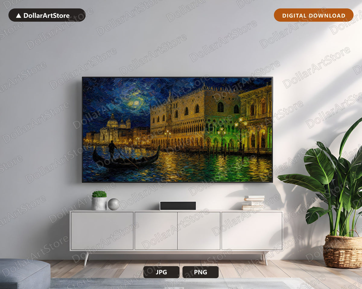 Cozy Venice Grand Canal Night Frame TV Art, Samsung Frame TV Digital Download, 4K Textured