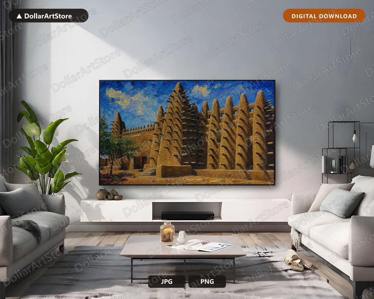 Earthy African Architecture Frame TV Art, Samsung Frame TV Digital Download, 4K Textured Scenery