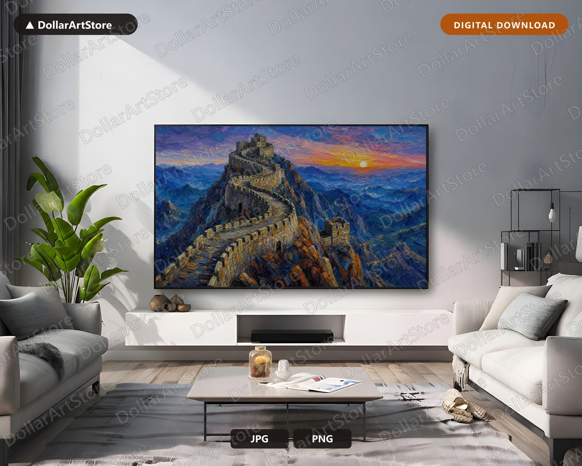 Cozy Great Wall Scenery Frame TV Art, Samsung Frame TV Digital Download, 4K Textured Landscape