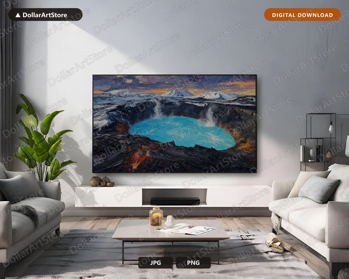 Arctic Geothermal Frame TV Art, Textured Volcano Lake Landscape, 4K Samsung TV Screensaver Download