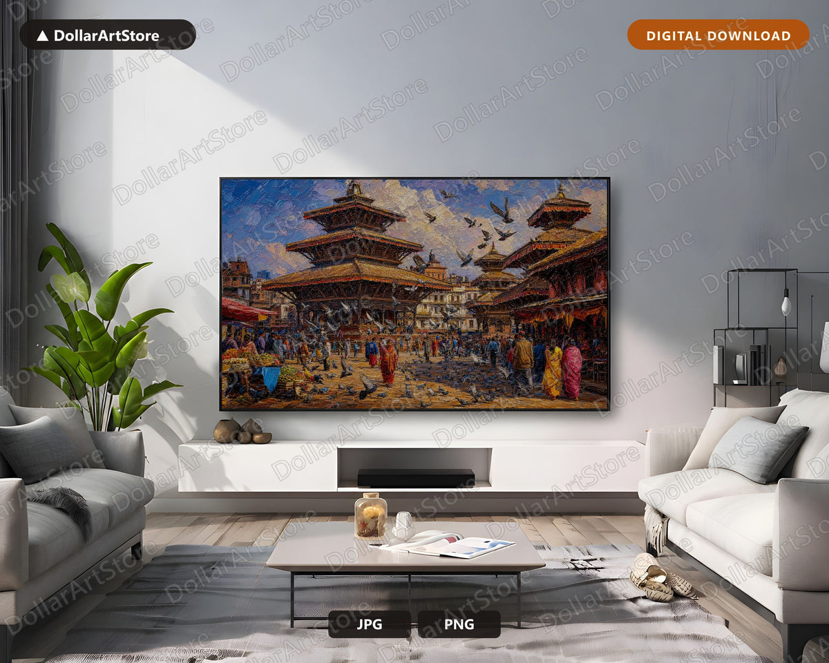 Cozy Textured South Asia Frame TV Art, Samsung TV Screensaver, 4K Temple Market Download