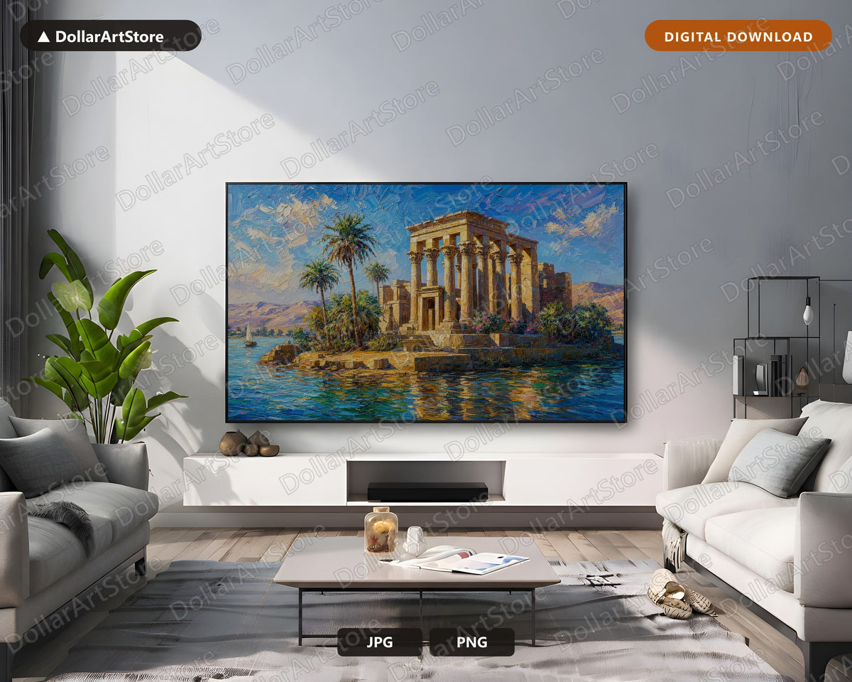 Cozy Ancient Ruins Frame TV Art, Samsung Frame TV Digital Download, 4K Egypt Nile Scenery