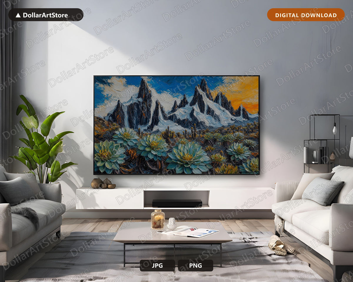 Cozy Mountain Landscape Frame TV Art, Samsung Frame TV Digital Download, 4K Textured Alpine Scenery