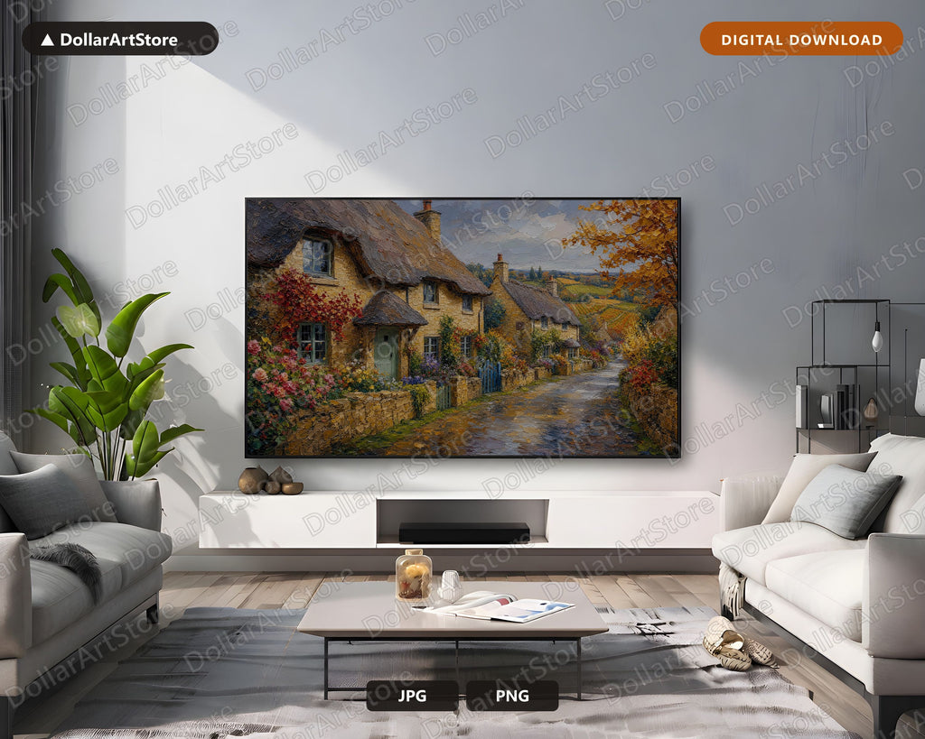 Cozy Rustic Cottage Frame TV Art, Textured Scenery Samsung Digital Download, 4K Earthy Landscape
