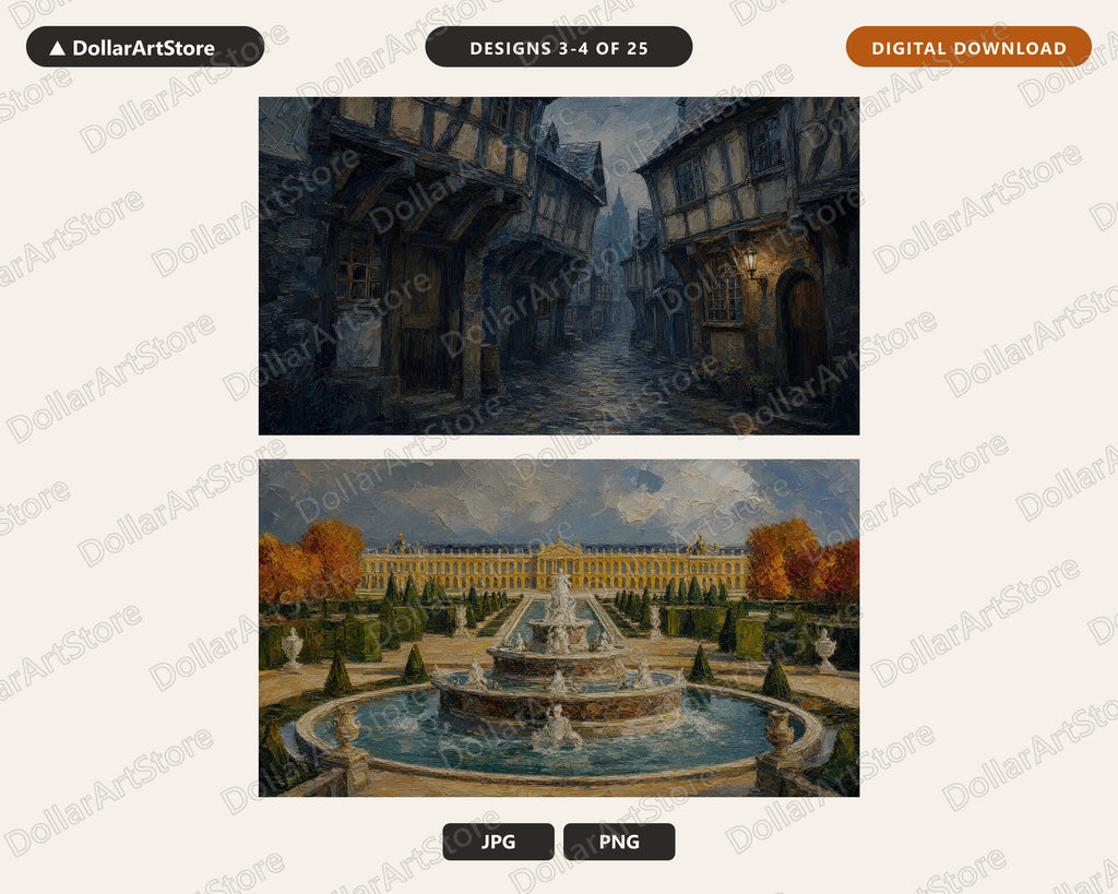 25 Cozy European Scenery Frame TV Art Bundle, Samsung Frame TV 4K Digital Downloads