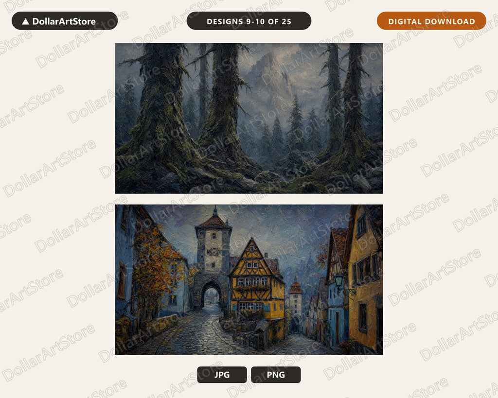 25 Cozy European Scenery Frame TV Art Bundle, Samsung Frame TV 4K Digital Downloads