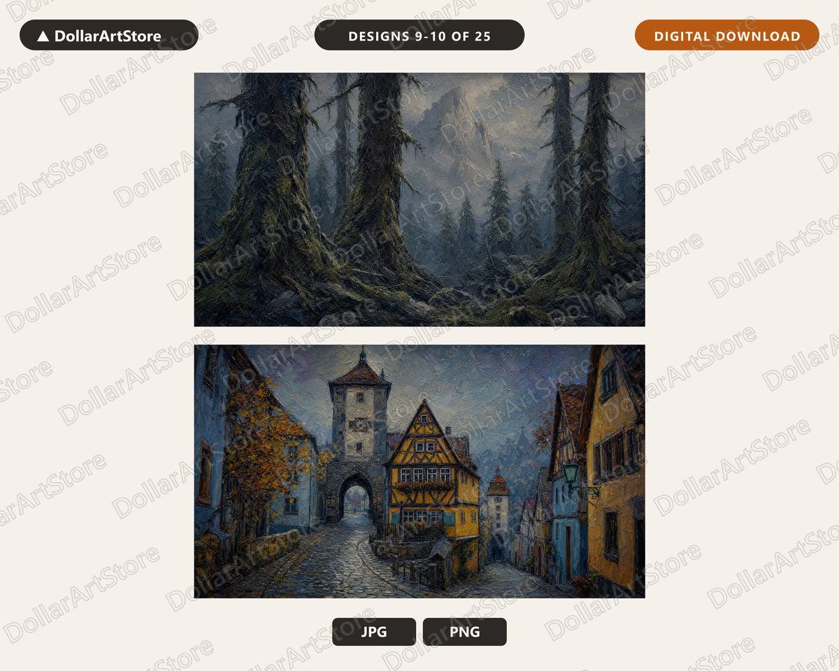 25 Cozy European Scenery Frame TV Art Bundle, Samsung Frame TV 4K Digital Downloads