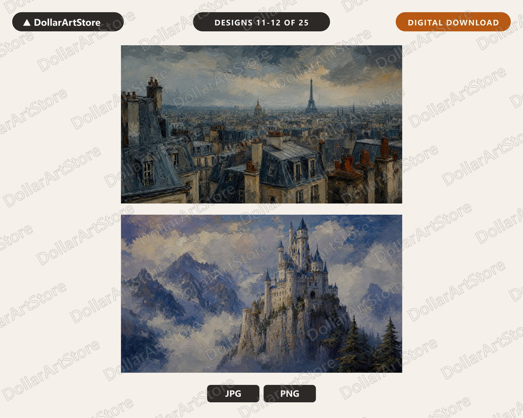 25 Cozy European Scenery Frame TV Art Bundle, Samsung Frame TV 4K Digital Downloads