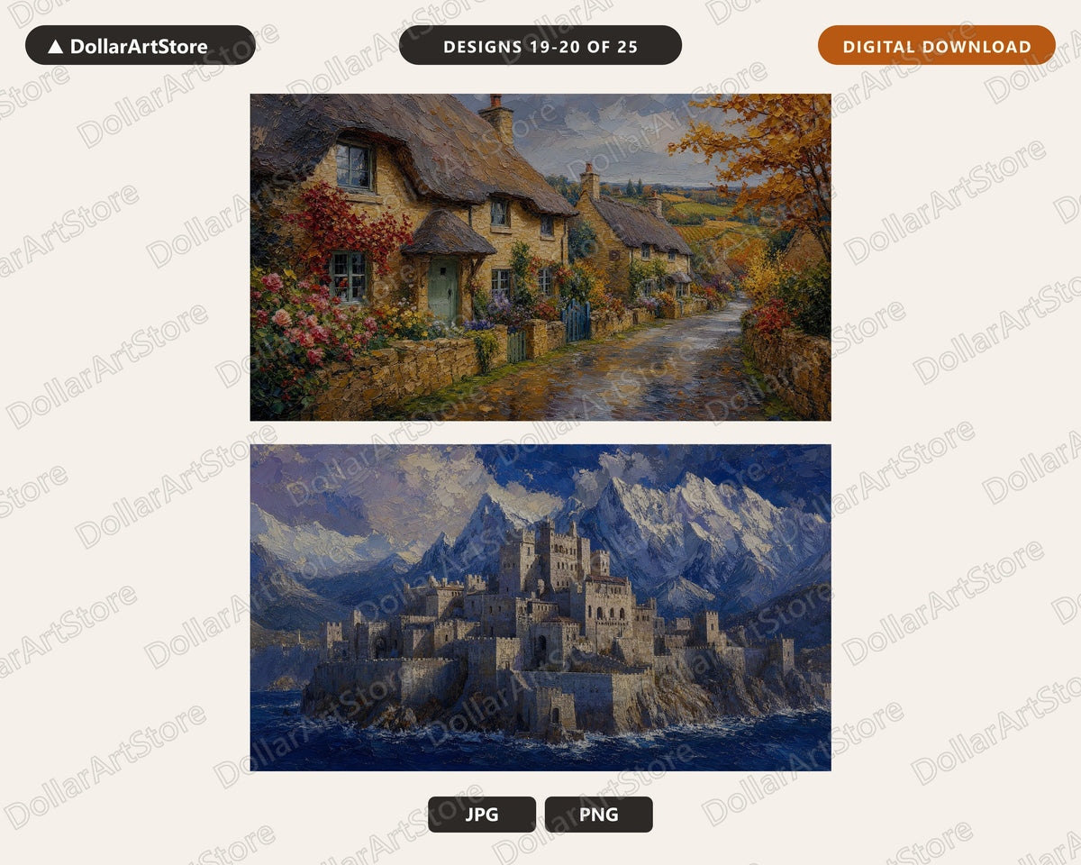 25 Cozy European Scenery Frame TV Art Bundle, Samsung Frame TV 4K Digital Downloads