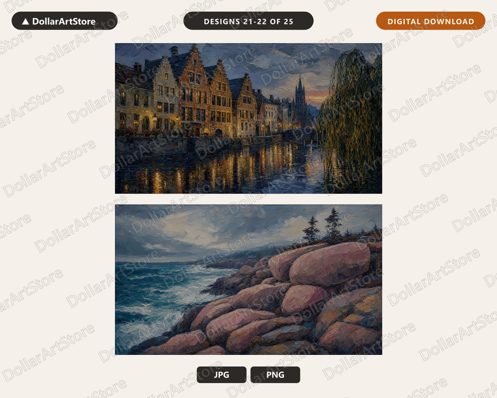 25 Cozy European Scenery Frame TV Art Bundle, Samsung Frame TV 4K Digital Downloads