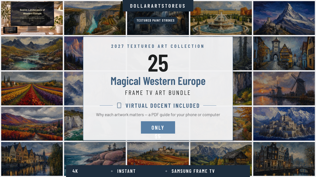 25 Cozy European Scenery Frame TV Art Bundle, Samsung Frame TV 4K Digital Downloads