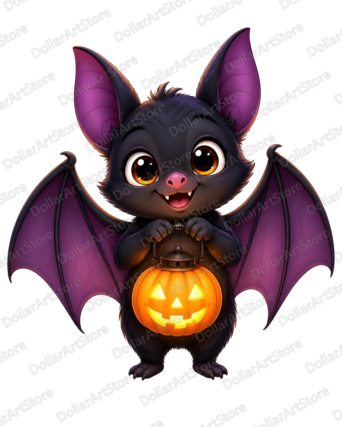 Cute Bat with Jack-o-Lantern Printable Wall Art Digital Download