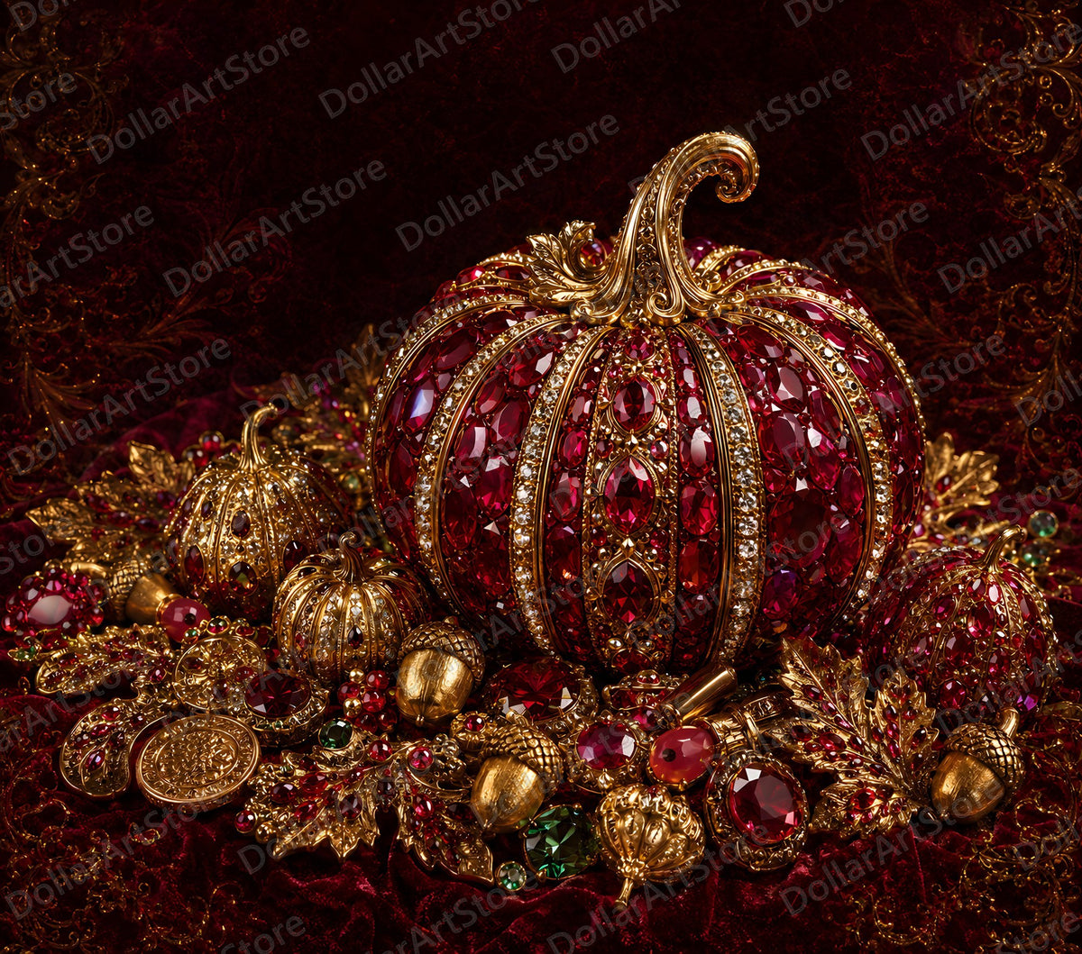 Opulent Gold Ruby Pumpkin Tumbler Wrap PNG, 20oz Skinny Tumbler Sublimation Design