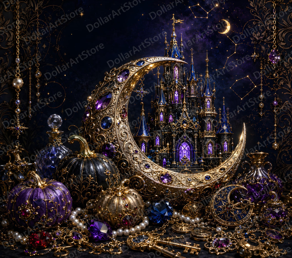 Luxe Fantasy Castle Tumbler Wrap PNG, 20 oz Skinny Tumbler Sublimation Design
