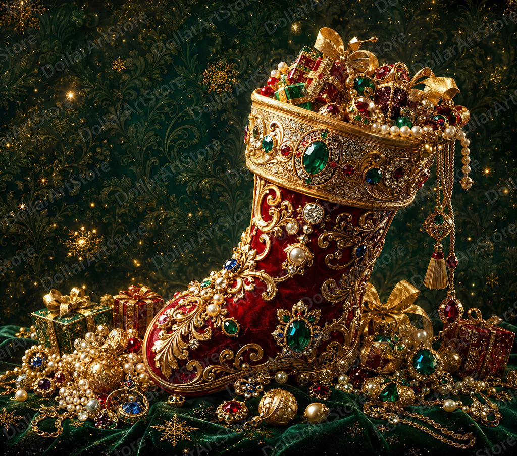 Opulence Christmas Stocking Tumbler Wrap PNG, 20oz Skinny Tumbler Sublimation Design