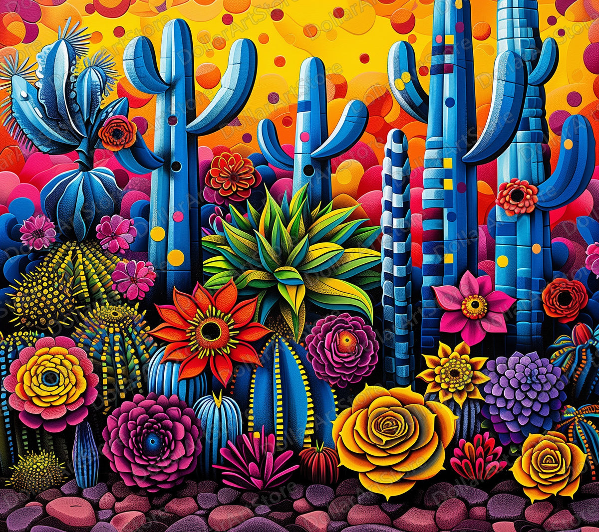 Colorful Desert Succulent Tumbler Wrap PNG, 20 oz Skinny Sublimation Design