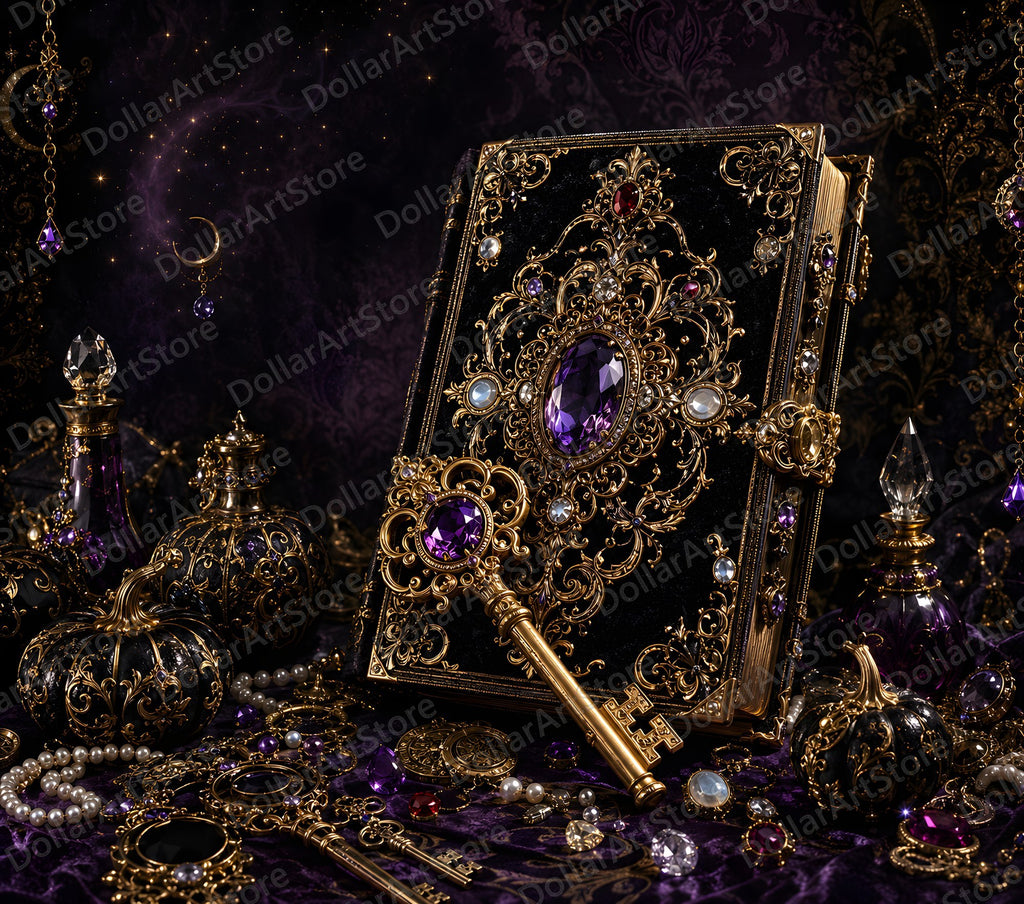 Luxury Ornate Tumbler Wrap PNG, 20 oz Skinny Sublimation Design, Gold Purple Gothic