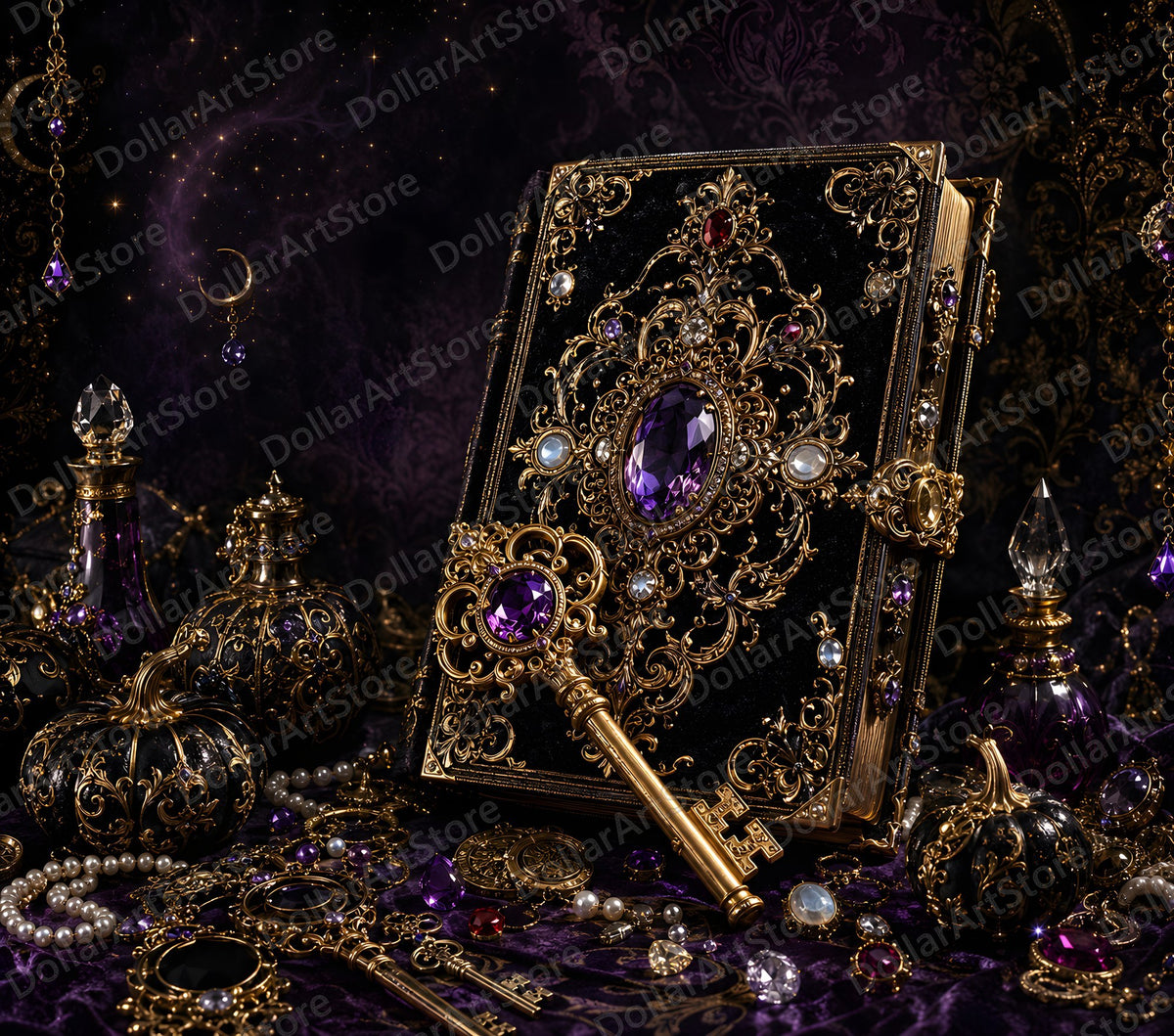 Luxury Ornate Tumbler Wrap PNG, 20 oz Skinny Sublimation Design, Gold Purple Gothic
