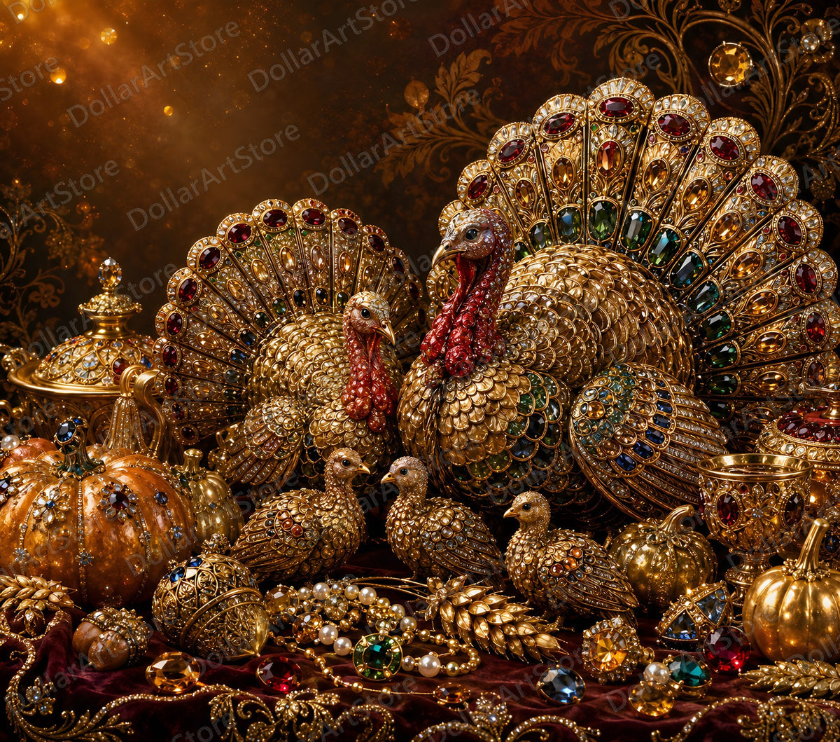 Opulent Gold Turkey Tumbler Wrap PNG, 20 oz Skinny Sublimation Design