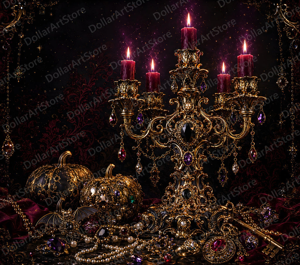 Opulent Gold Candelabra Tumbler Wrap PNG, 20 oz Skinny Sublimation Design