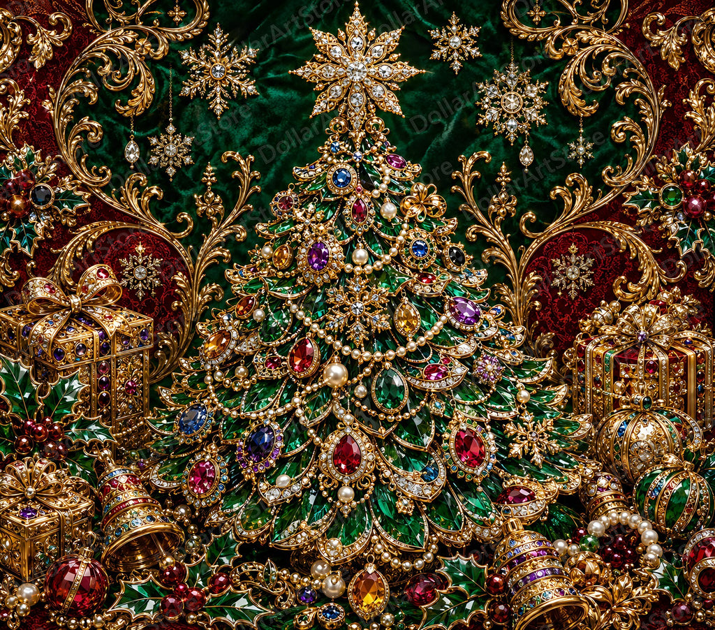 Opulent Gold Christmas Tree Tumbler Wrap PNG, 20 oz Skinny Tumbler Sublimation Design