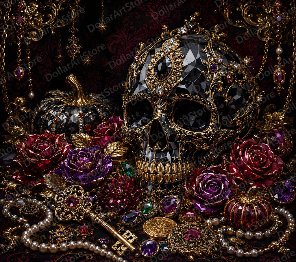 Opulent Skull Tumbler Wrap PNG, 20oz Skinny Tumbler Sublimation Design