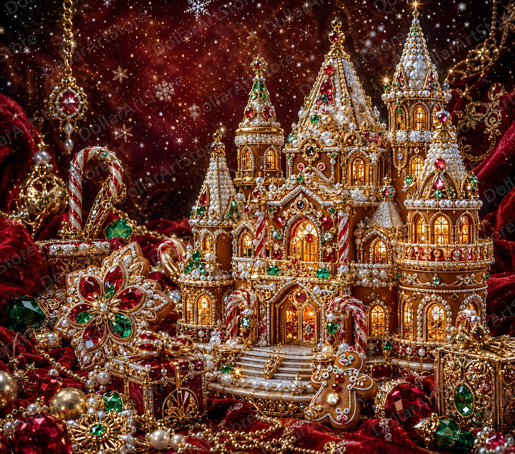 Opulent Christmas Castle Tumbler Wrap PNG, 20 oz Skinny Tumbler Sublimation Design