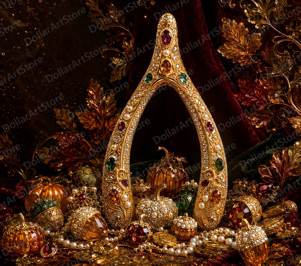 Opulent Gold Jeweled Tumbler Wrap PNG, 20 oz Skinny Tumbler Sublimation Design