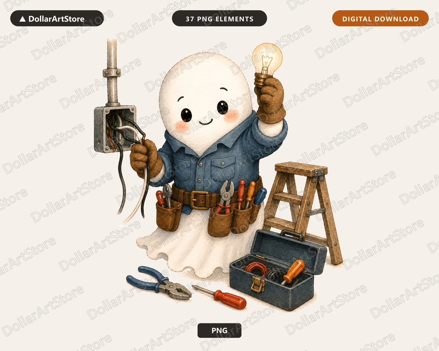 Cute Ghost Electrician PNG, Sublimation Design, Shirt Print Digital Download