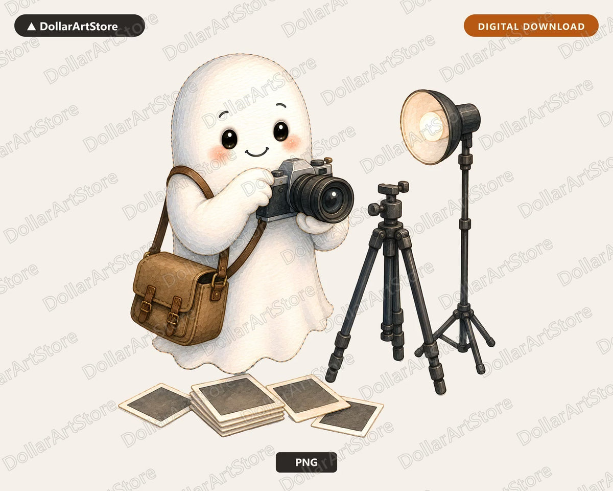 Photographer Ghost PNG, Sublimation Design, Cute Character Digital Download