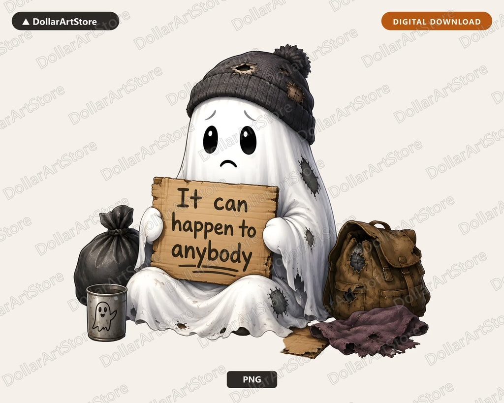 Sad Ghost PNG Sublimation Design, Cute Halloween Shirt Design Digital Download