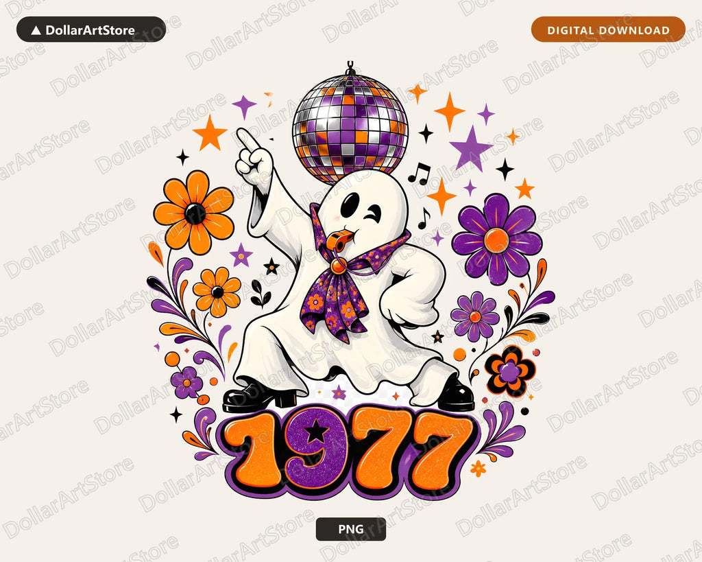 Retro Disco Ghost PNG, Sublimation Design, Halloween Shirt Design Digital Download