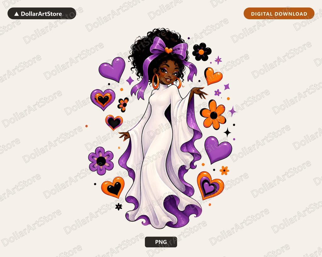 Cute Halloween Ghost Girl PNG, Sublimation Design, Shirt Graphic Download