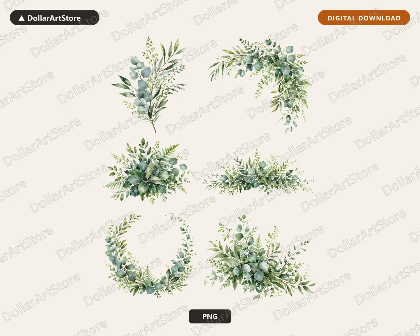 Watercolor Eucalyptus Clipart PNG, Greenery Botanical Clip Art, Transparent Background