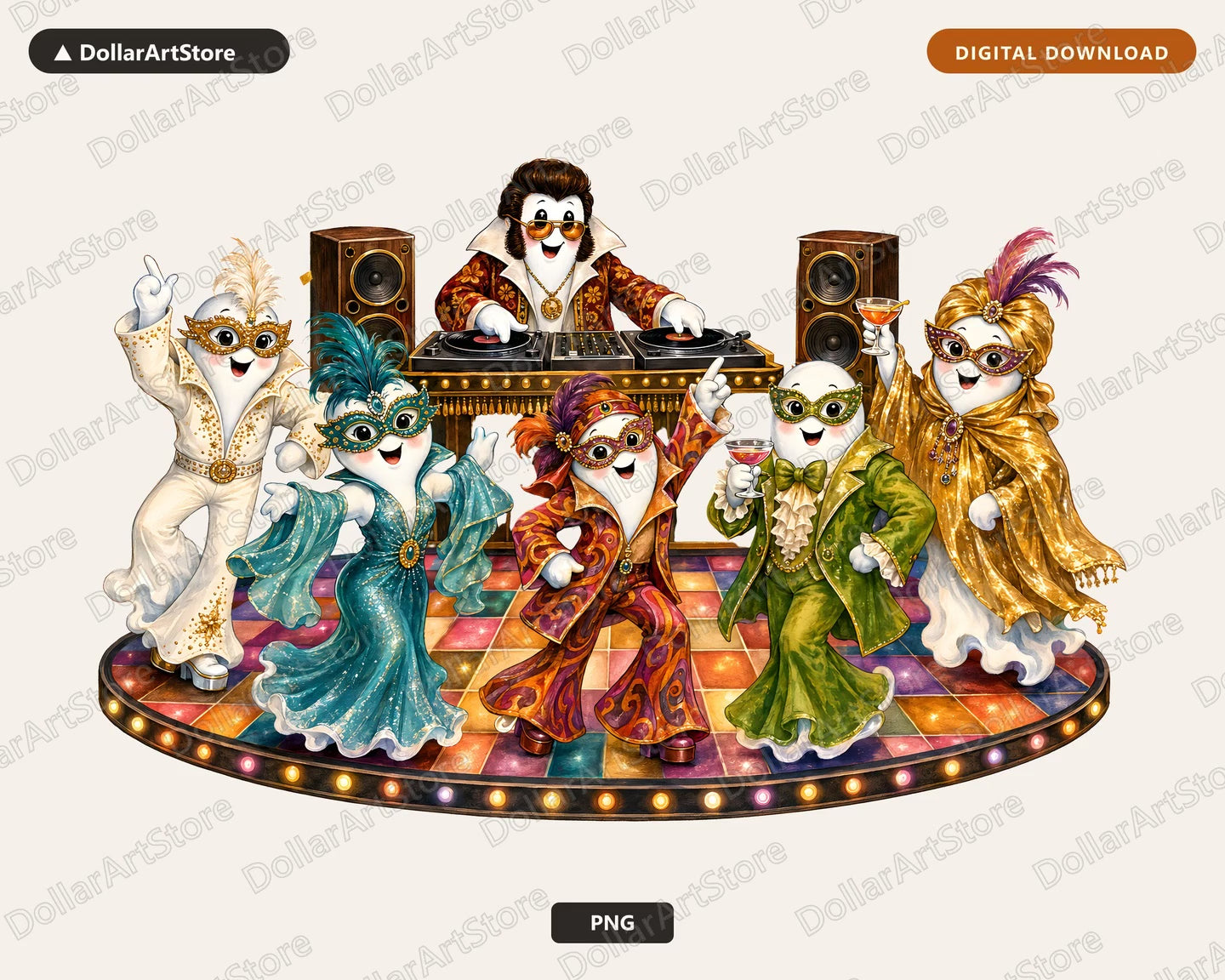 Retro Disco Masquerade Costume Party Penguin PNG, Sublimation Design, Digital Download
