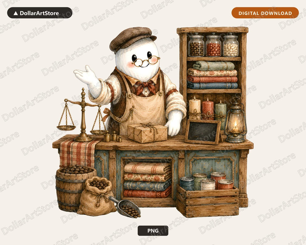 Western Ghost Shopkeeper PNG, Steampunk Sublimation Design, Shirt Print Digital Download