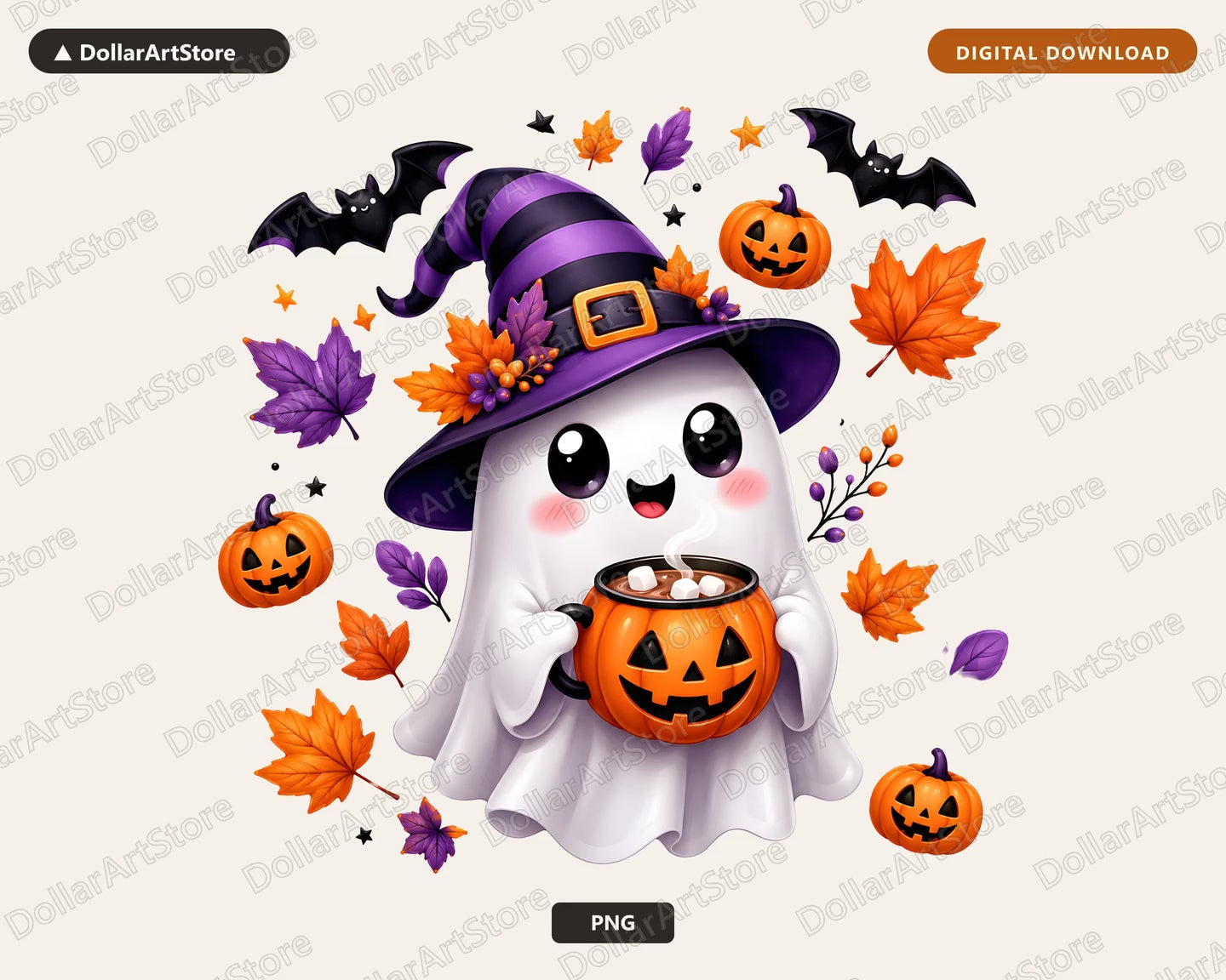 Cute Halloween Ghost PNG, Witch Hat Design, Sublimation Shirt Print