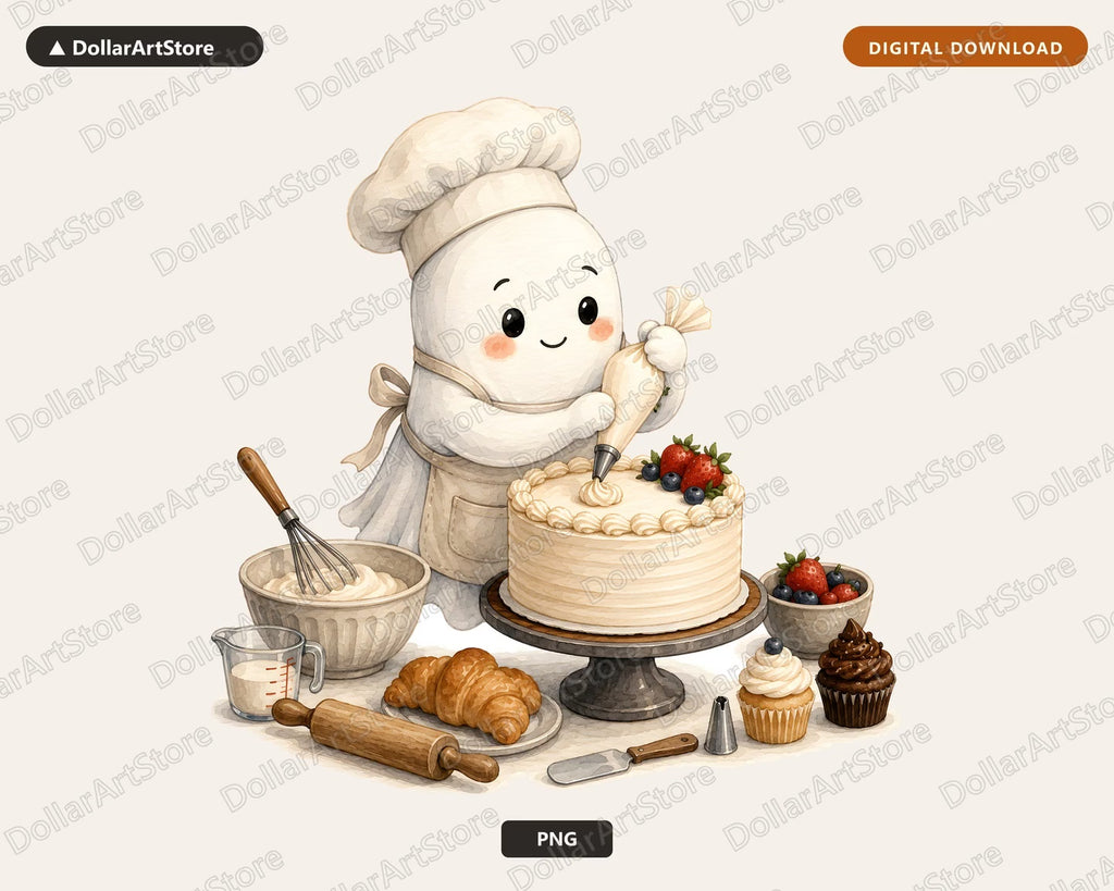 Baker Ghost PNG, Sublimation Design, Baking Character Digital Download