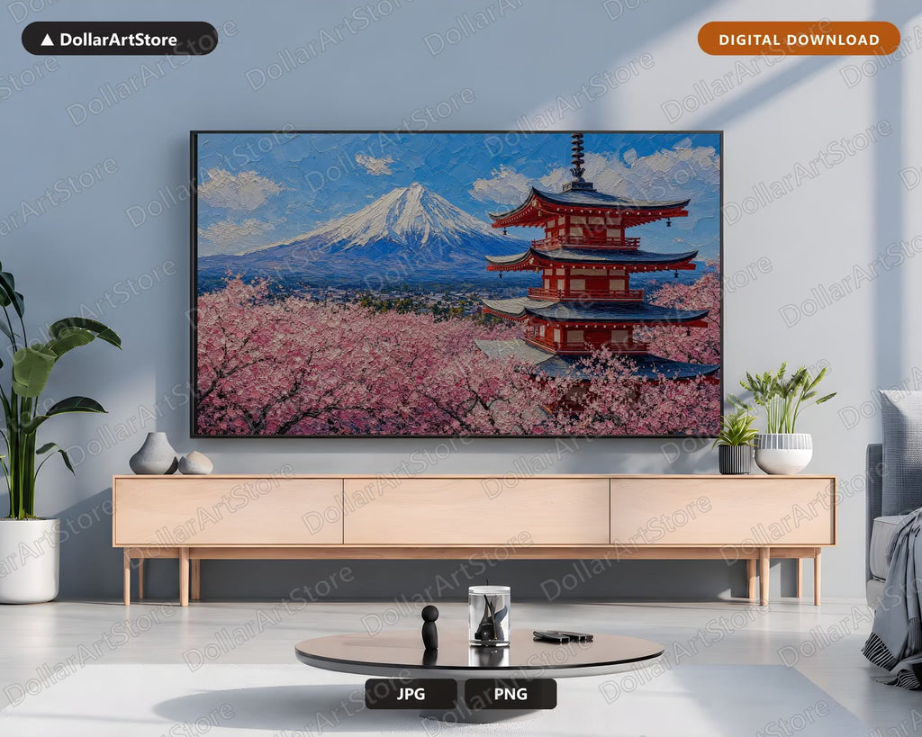 Cozy East Asia Frame TV Art, Samsung Frame TV Digital Download, 4K Scenic Landscape with Japanese Pagoda