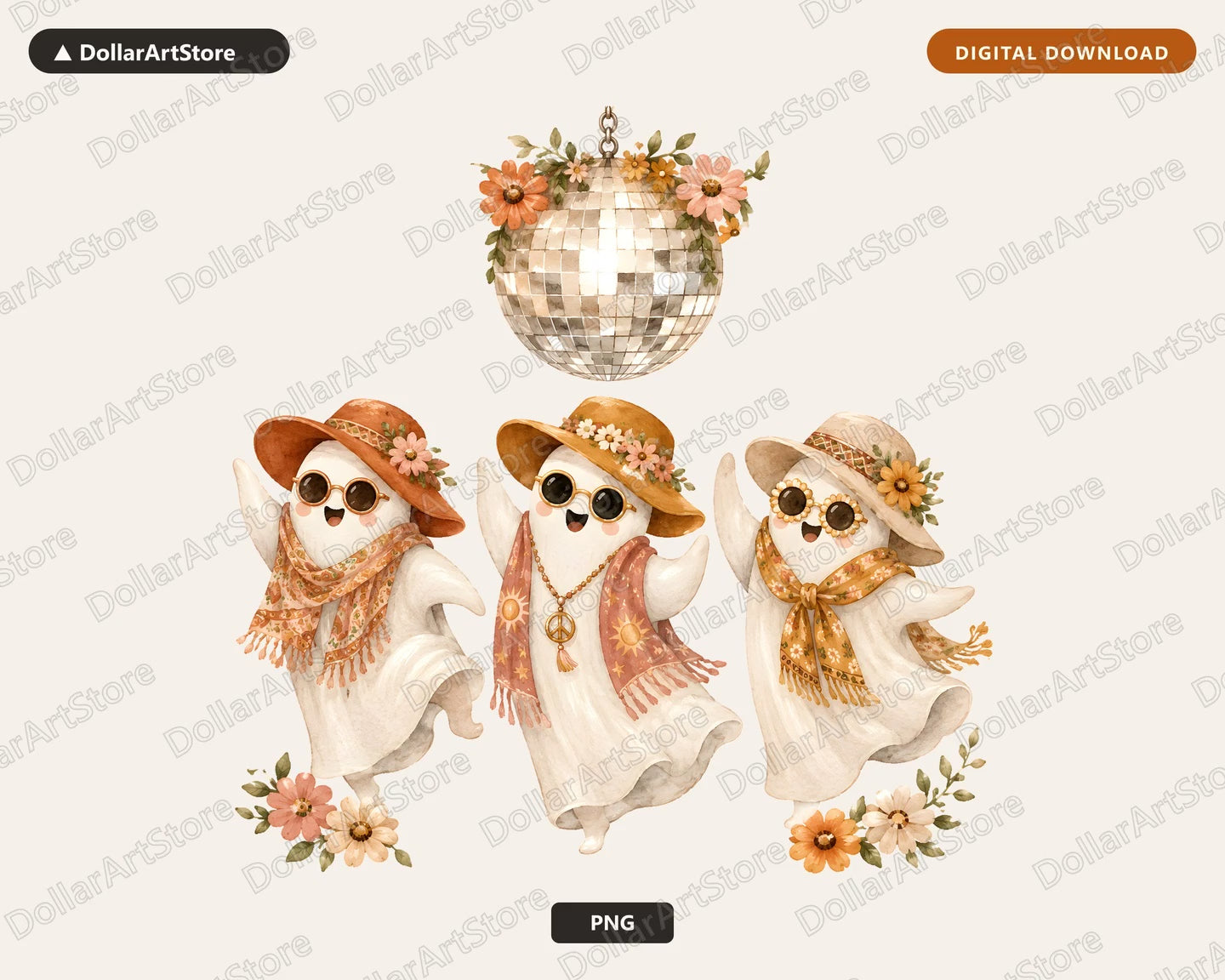 Boho Ghost PNG, Sublimation Design, Retro Halloween Shirt Design Digital Download
