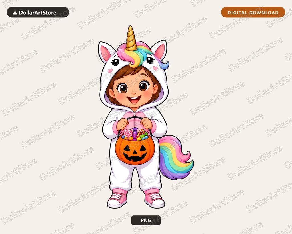 Cute Unicorn Halloween Costume Kid PNG, Sublimation Design Digital Download