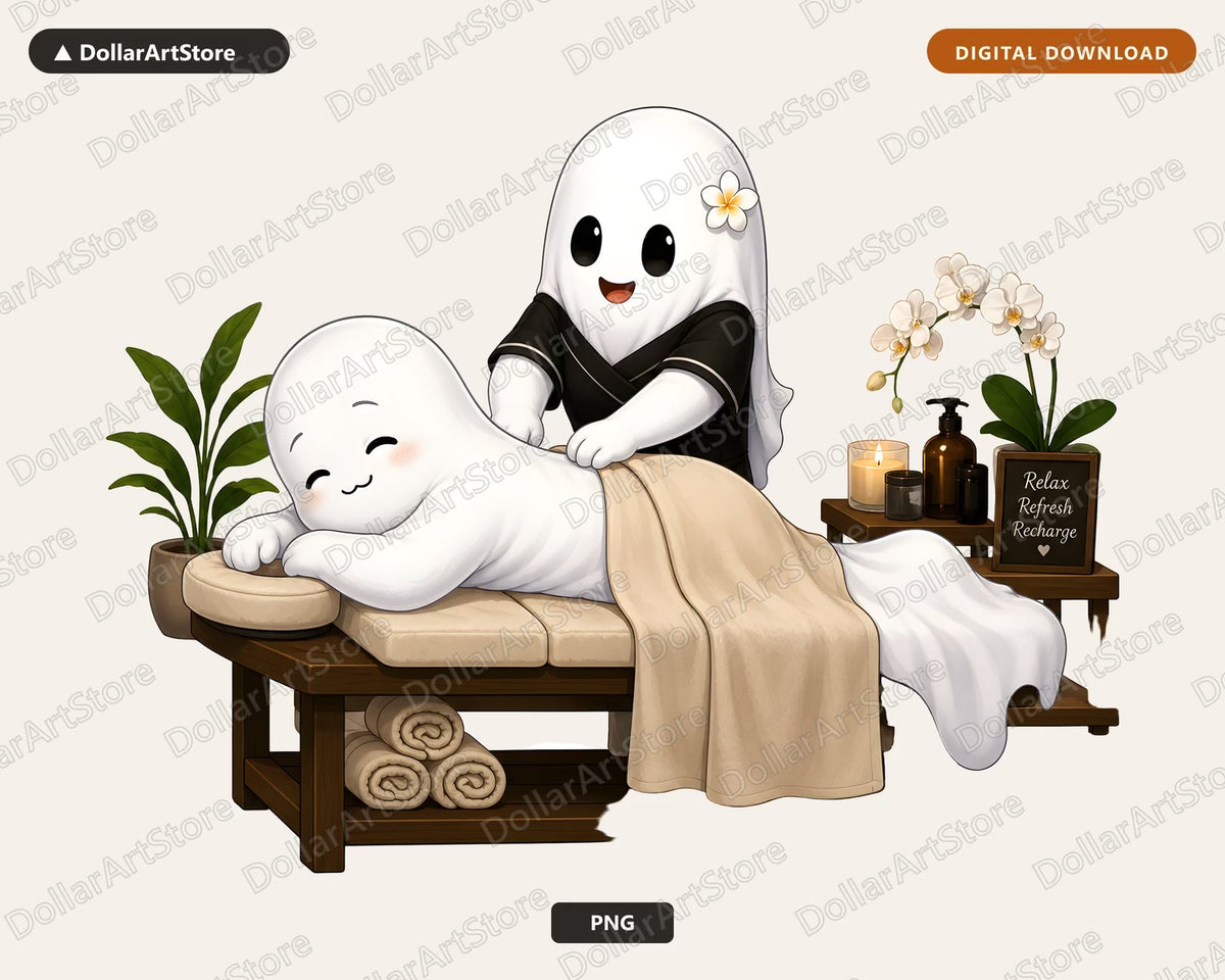 Cute Ghost PNG Sublimation Design, Spa Relaxation Shirt Design Digital Download