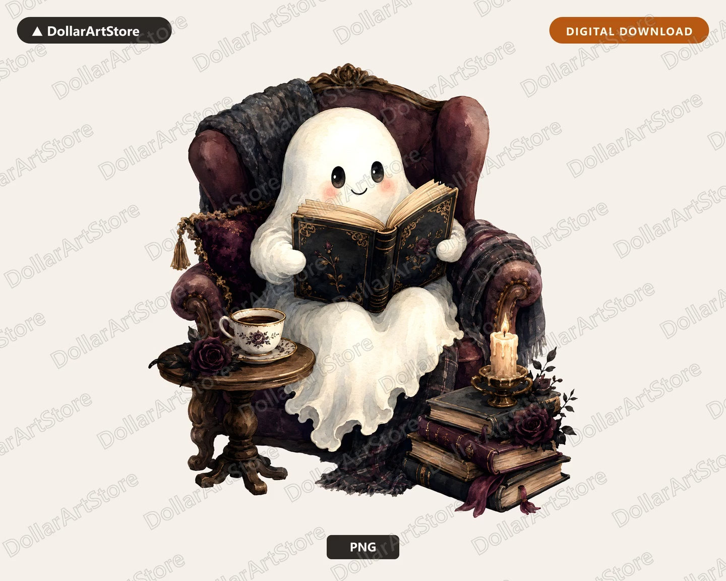 Bookish Ghost PNG, Sublimation Design, Shirt & Tumbler Print Digital Download