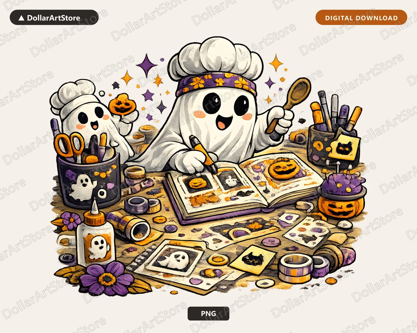 Cute Halloween Ghost Chef PNG, Sublimation Design, Shirt Design Digital Download